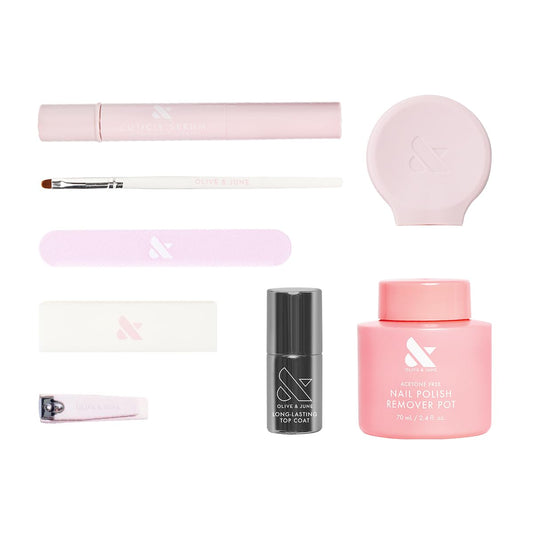 Olive & June Long-Lasting Mani System Set | Includes Nail Tools, The Poppy, Cuticle Serum, Remover Pot & Top Coat | Easy At-Home Nail Kit for Glossy, Chip-Resistant Manis | Vegan & Cruelty-Free