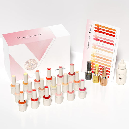 VENALISA V2 Gel Nail Polish Kit of 22 Pcs With Color Display Card Orange Red Gel Polish Set Soak Off Salon Nail Art DIY at Home Manicure