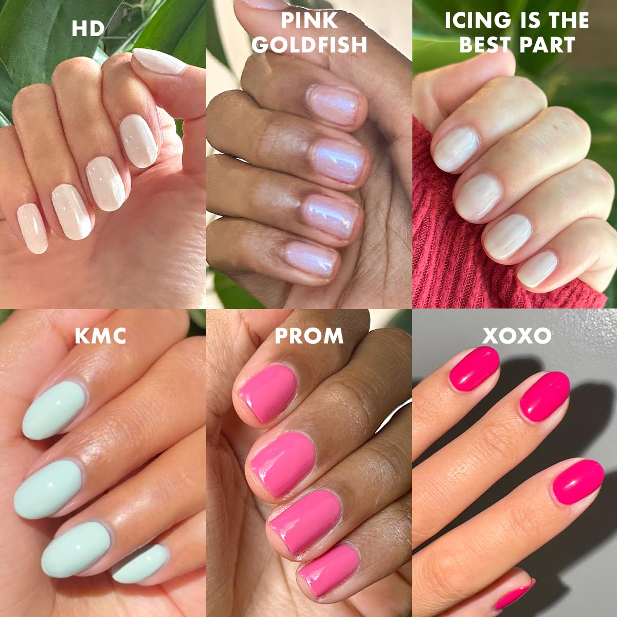 Olive & June Bestsellers Gel Polish Set | Includes 6 Shades (HD, KMC, Pink Goldfish, Icing Is The Best Part, Prom, XOXO) + Gel Top Coat & Base Coat & Peel-Off Base | Vegan, HEMA-Free